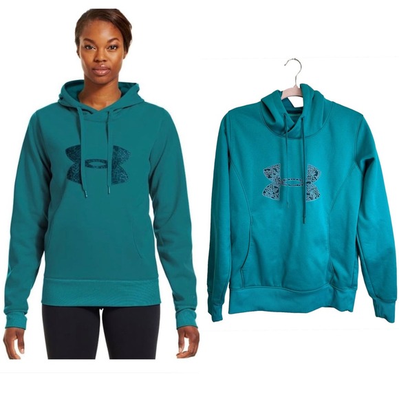 Under Armour Hooded Pullover Fleece‎ Jacket Women’s sz. M Green Storm Pulse - Picture 1 of 10
